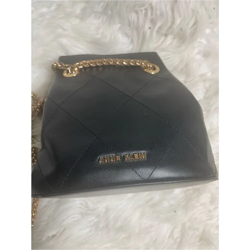 Anne Klein syntheticBlack Quilted Bucket Crossbody with Gold Chain strap &accent